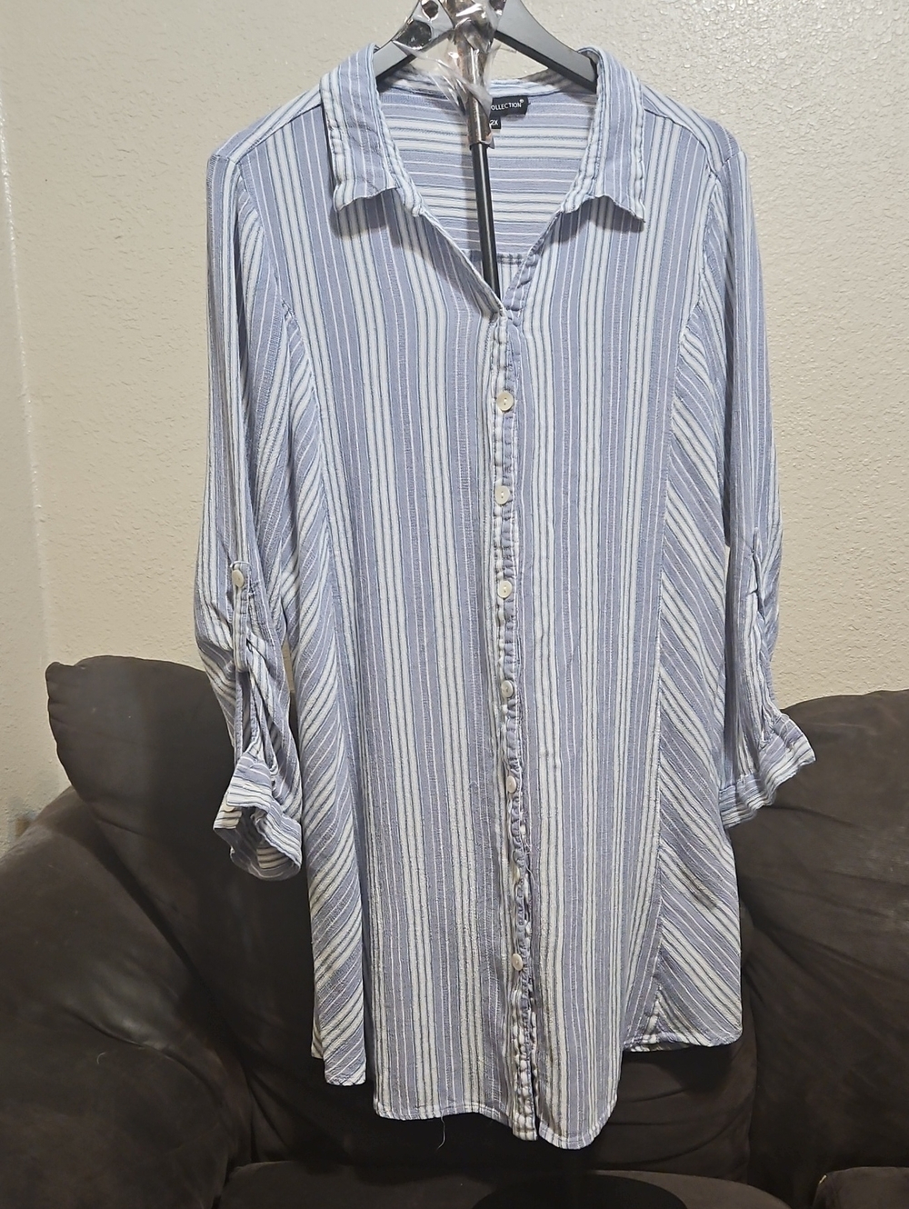 Relaxed Blue and White Striped Button-Down Shirt - Casual Tunic